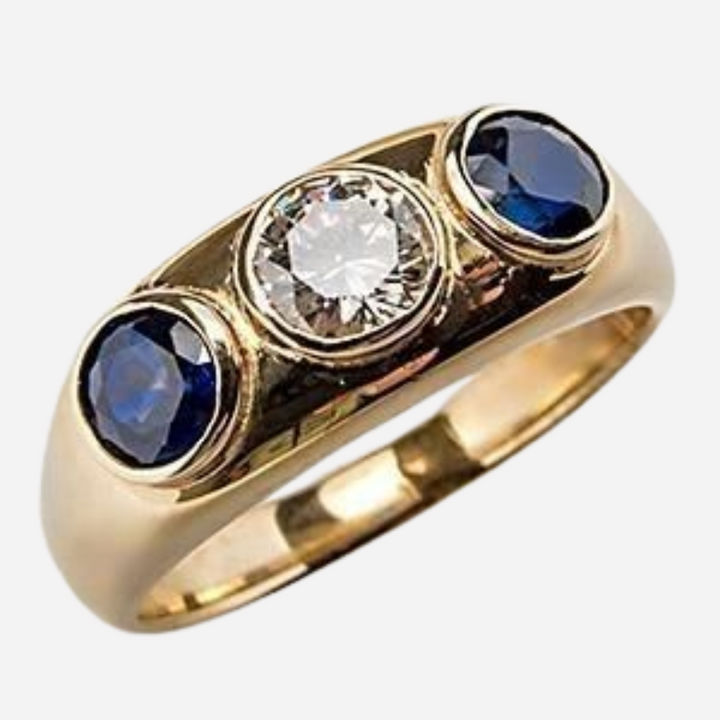 Vintage Ring With Blue Glass Inlay And Zirconium