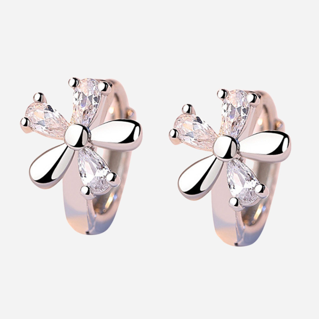 Floral Hoop Earrings with Silver Plated Zircons