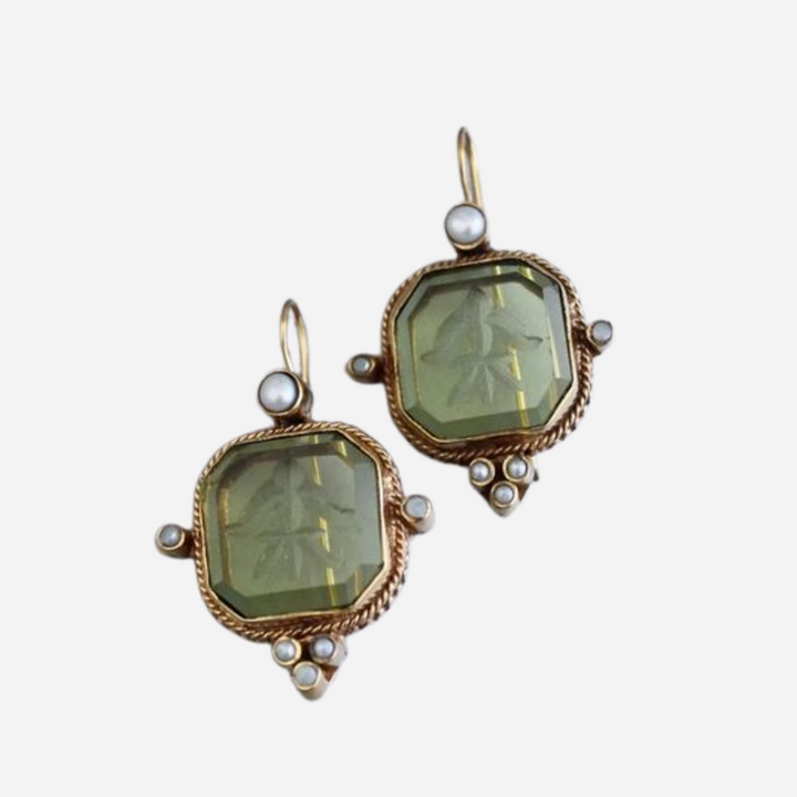 Boho Green Pearl Earrings