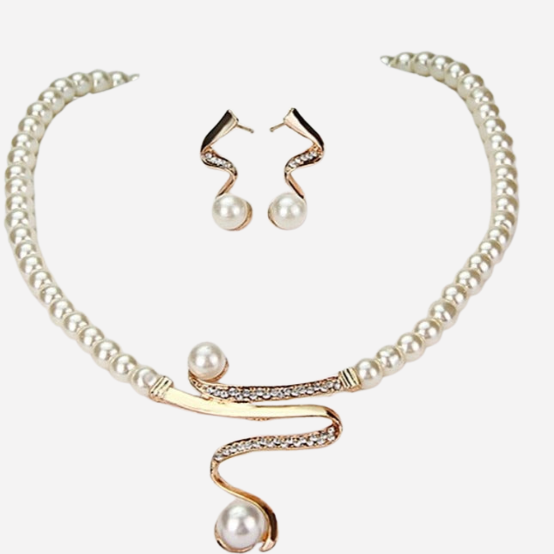 Natural Pearl Necklace + Earrings Set
