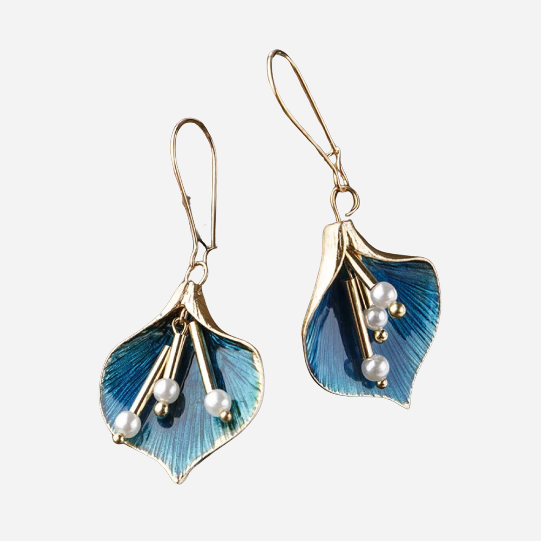 Vintage Blue Lotus Stainless Steel Earrings