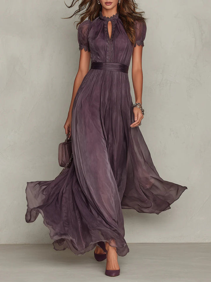 Flavia | Elegant Purple Chiffon Keyhole Maxi Dress