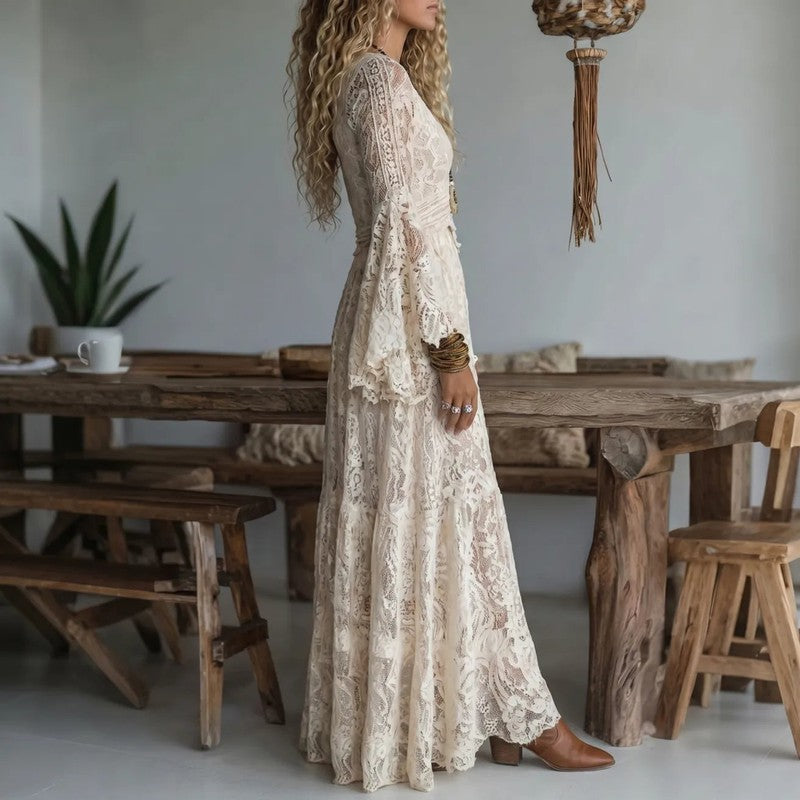 Lucille | Floral Bell-Sleeve Maxi Dress