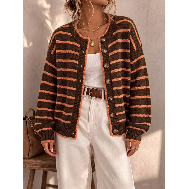 Céliane | Striped Knit Open-Front Cardigan