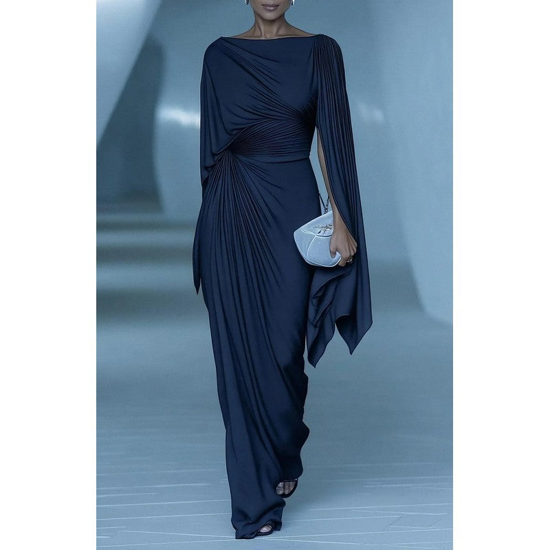 Sophia | Draped Cape-Sleeve Maxi Dress