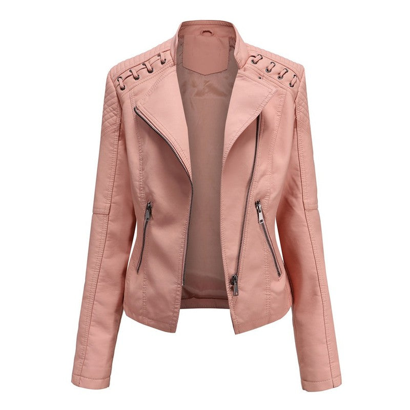 Eleanor | Asymmetrical Grommet-Trim Moto Jacket