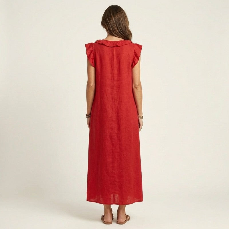 Olivia | Ruffled Neckline Maxi Dress