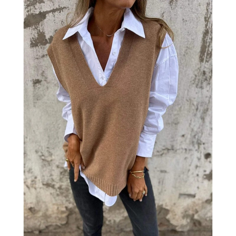 Marzanna | Sleeveless V-Neck Knit Sweater Vest