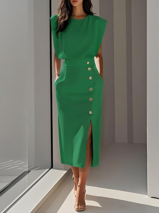 Nina | Sleeveless Side Button Midi