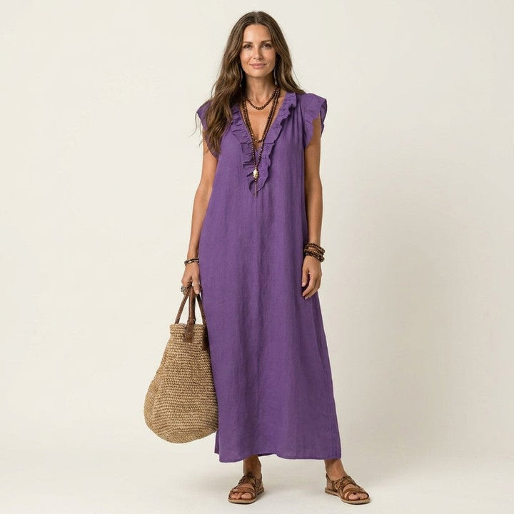 Olivia | Ruffled Neckline Maxi Dress