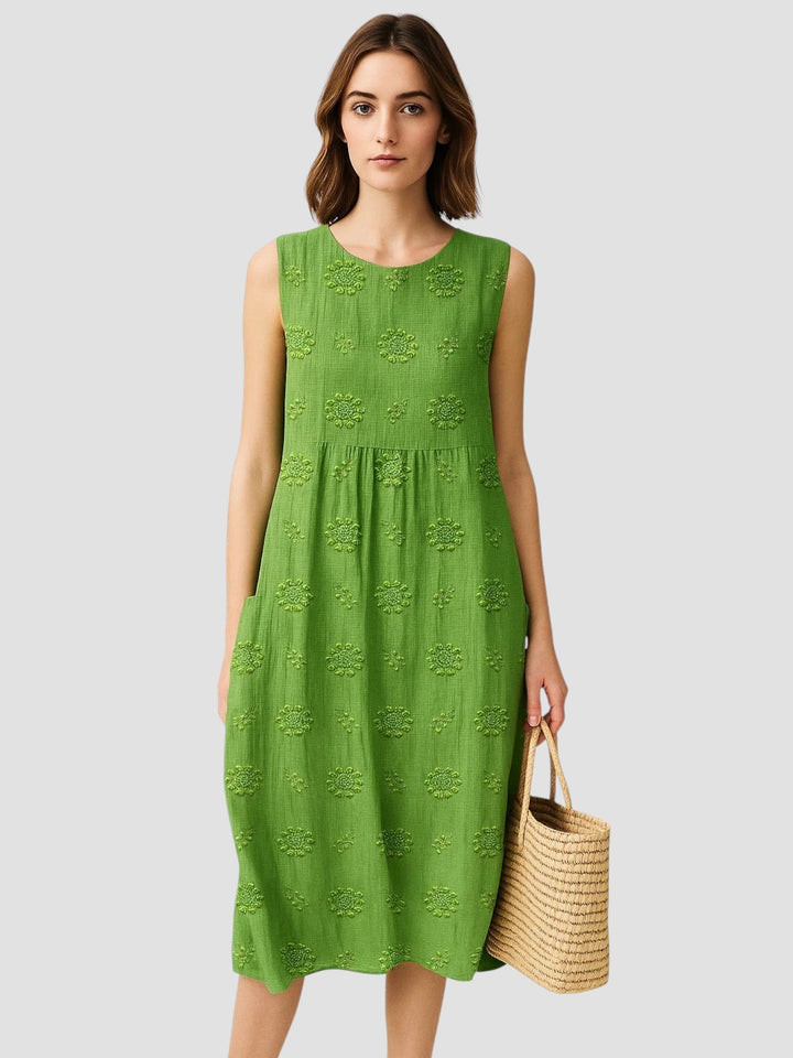 Bonnie | Embroidered Sleeveless Midi Dress