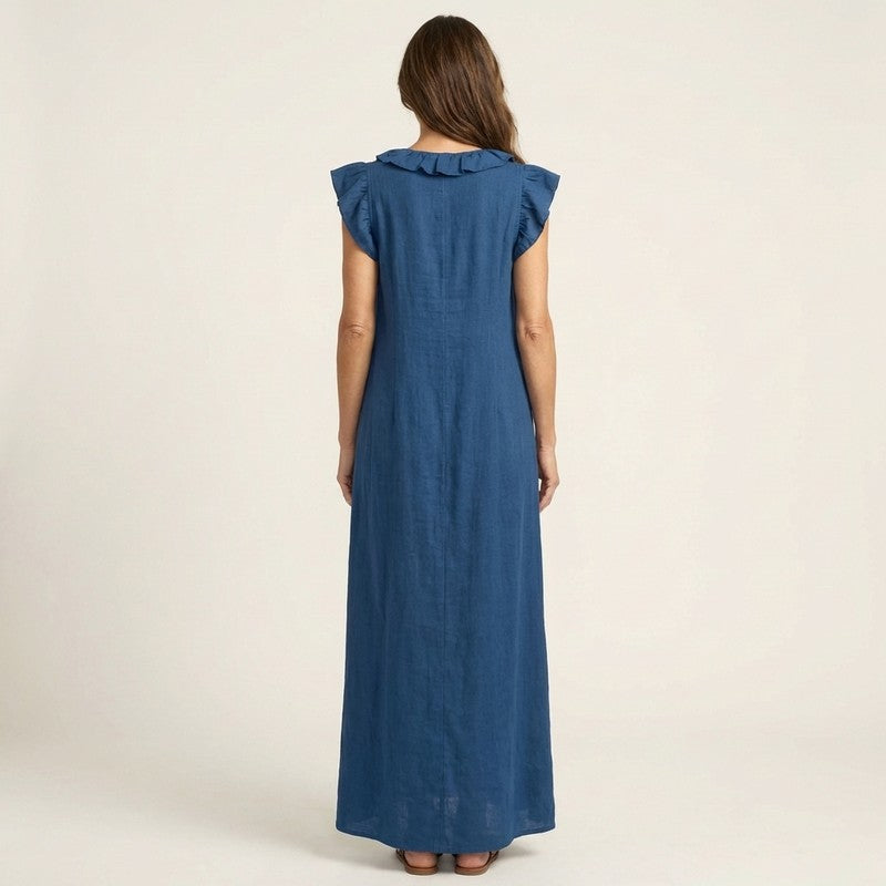 Olivia | Ruffled Neckline Maxi Dress