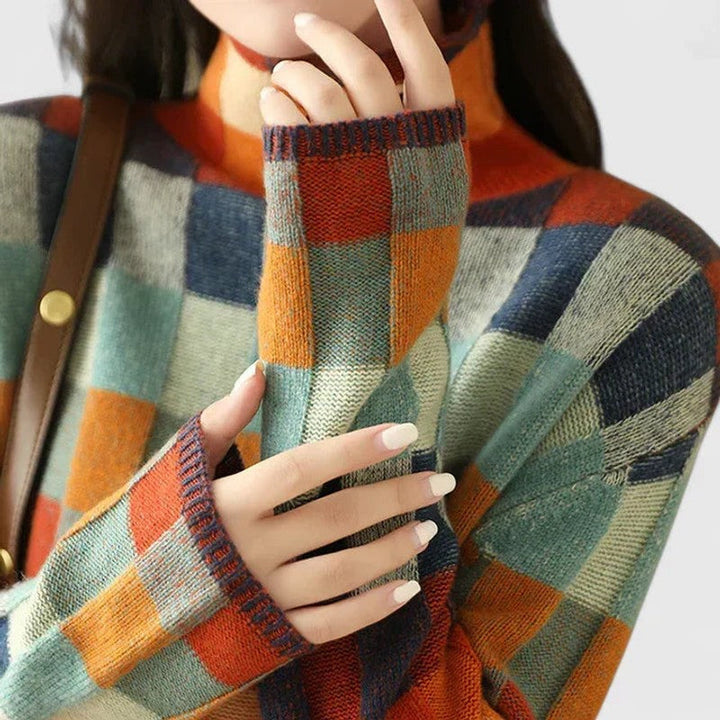 Florentiaa | Colorful Check Turtleneck Sweater