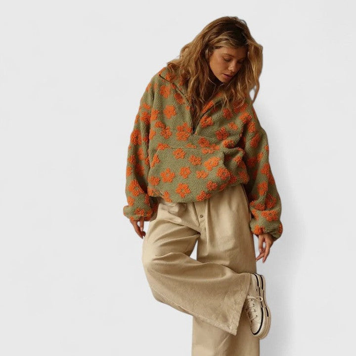 Delysanne | Floral Print Half-Zip Sweater