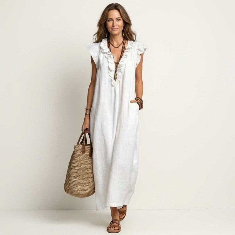Olivia | Ruffled Neckline Maxi Dress