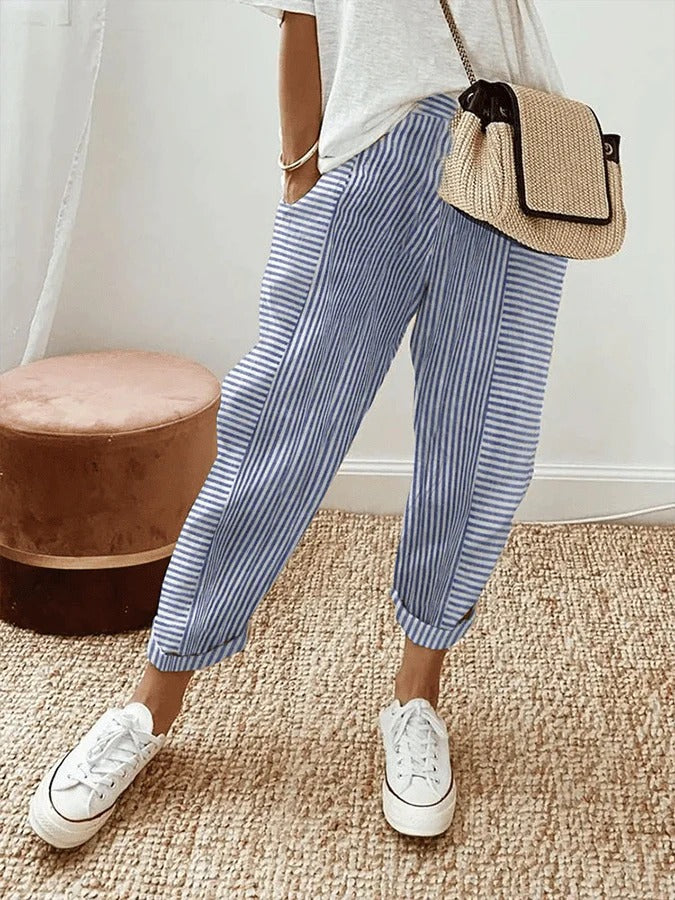 Amynelle | Striped Pants Loose Fit Cropped Summer Pants