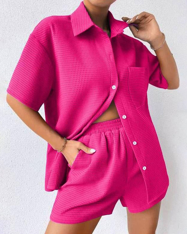 Camille | Women's Short-Sleeve Button-Up Shirt & Shorts Set