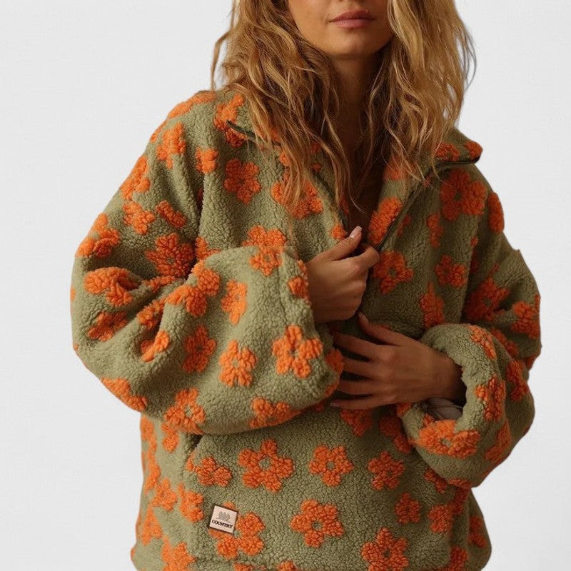 Delysanne | Floral Print Half-Zip Sweater