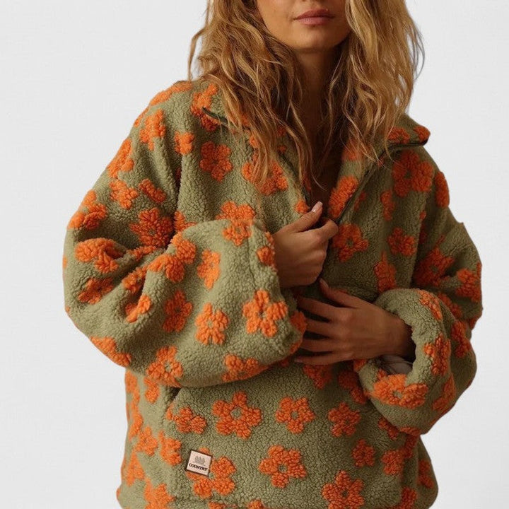 Delysanne | Floral Print Half-Zip Sweater