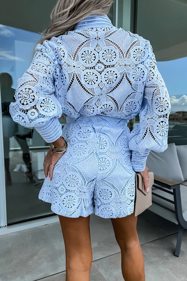 Wrenley | Women's Broderie Lace Shirt & Shorts Set