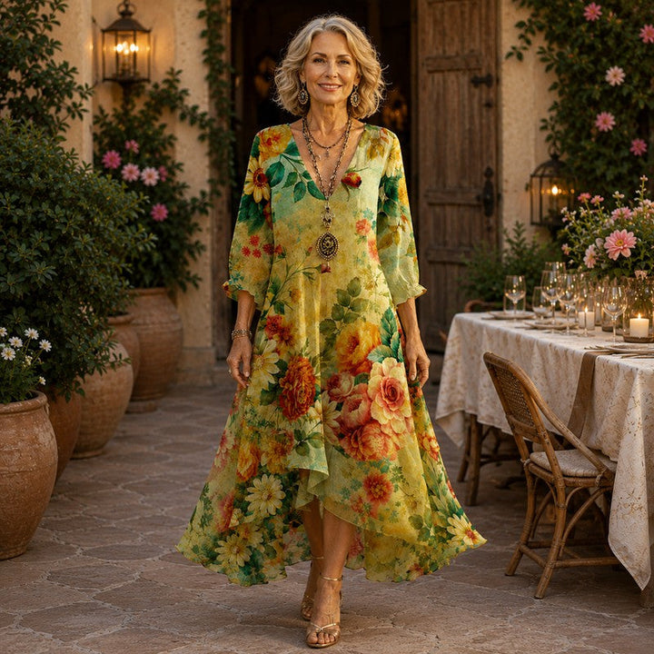 Janessa | Floral V-Neck Midi Dress