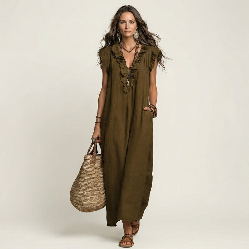 Olivia | Ruffled Neckline Maxi Dress