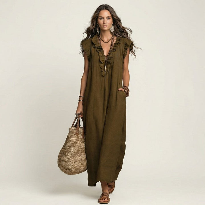 Olivia | Ruffled Neckline Maxi Dress