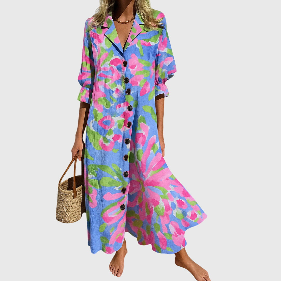 Isabella | Women's Printed Button-Front Maxi Dress