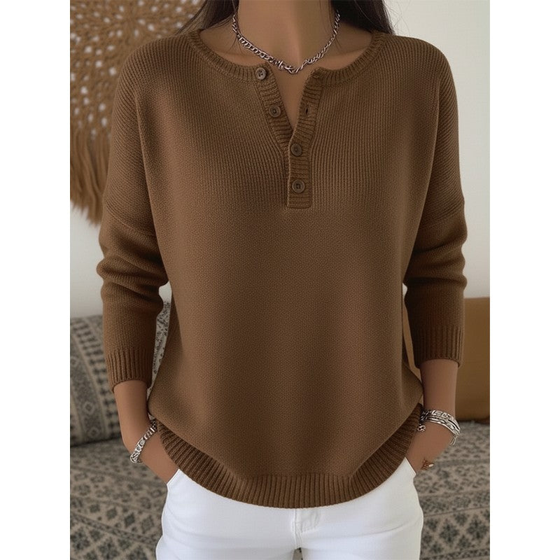 Helena | Relaxed Ribbed Henley Sweater
