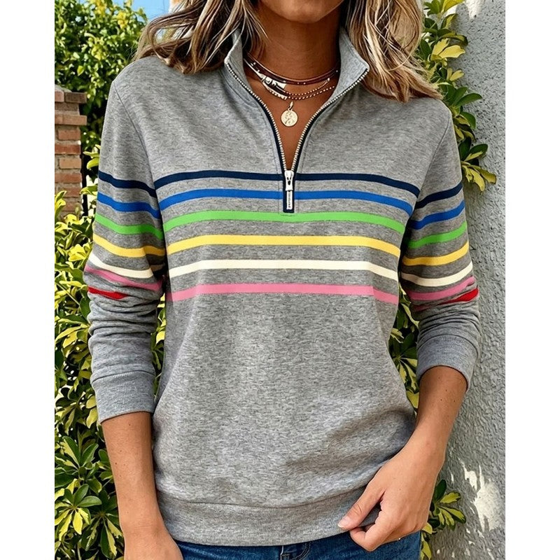 Eleanor | Striped Relaxed Quarter-Zip Sweater