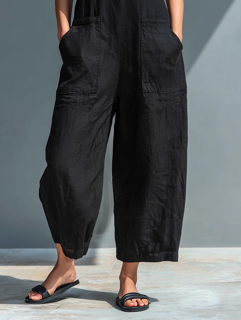 Sloane | Sleeveless Minimalist Jumpsuit for Women with High Collar and Buttons