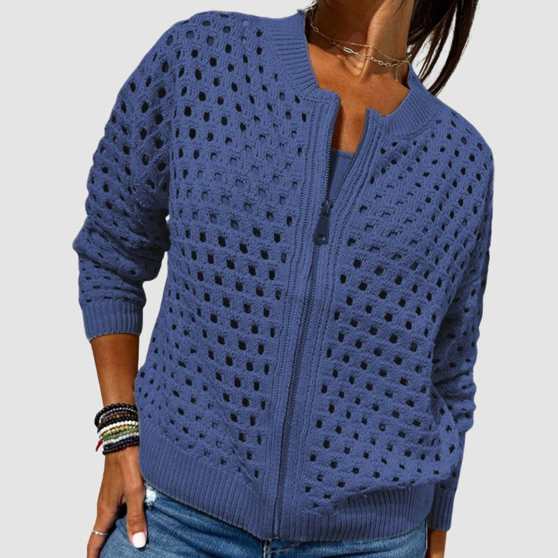 Constance | Open-Knit Zippered Cardigan