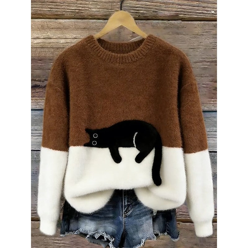 Emma | Graphic Cat Print Oversized Sweater