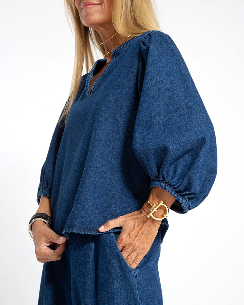 Adeline | Women's Balloon-Sleeve Blouse & Wide-Leg Pant Set