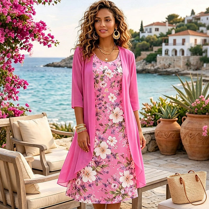 Audrey | Floral Print Dress and Cardigan Set
