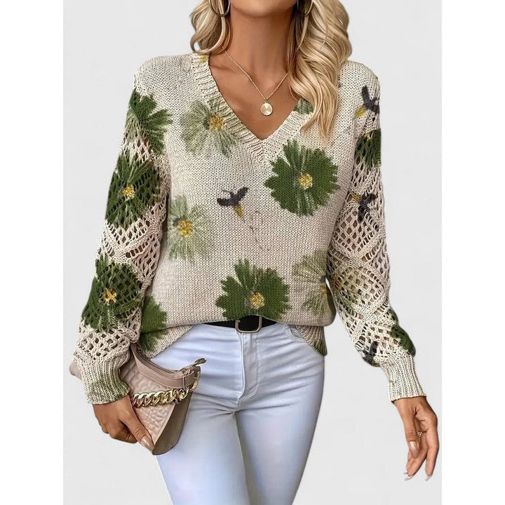 Aubrielynn | Floral Print V-Neck Knit Sweater