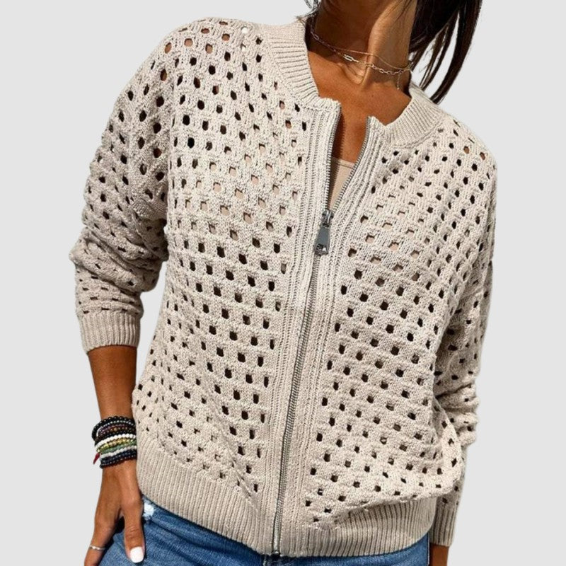 Constance | Open-Knit Zippered Cardigan