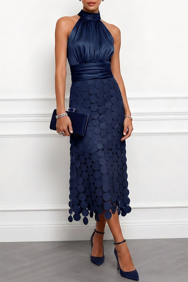 Landry | Halter Neck Textured Midi Dress