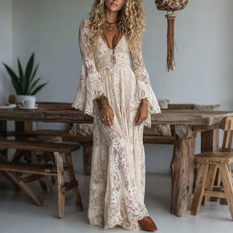 Lucille | Floral Bell-Sleeve Maxi Dress