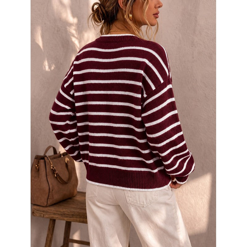 Céliane | Striped Knit Open-Front Cardigan