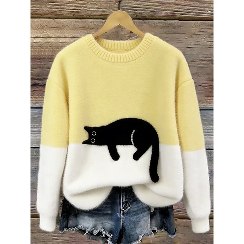 Emma | Graphic Cat Print Oversized Sweater