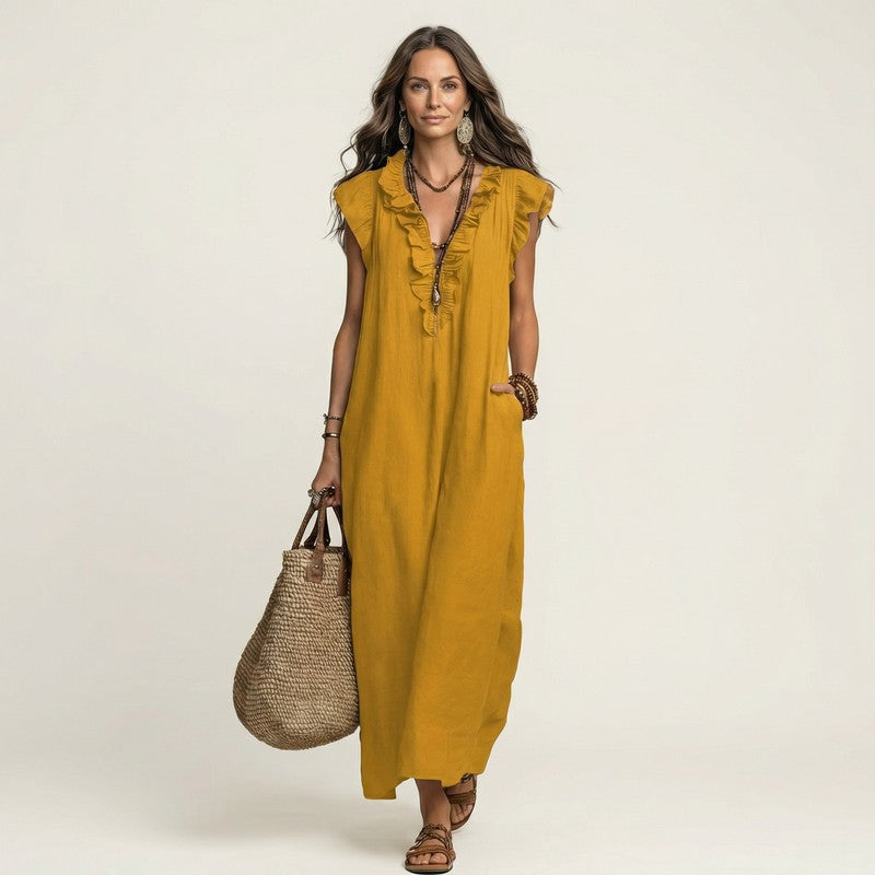 Olivia | Ruffled Neckline Maxi Dress