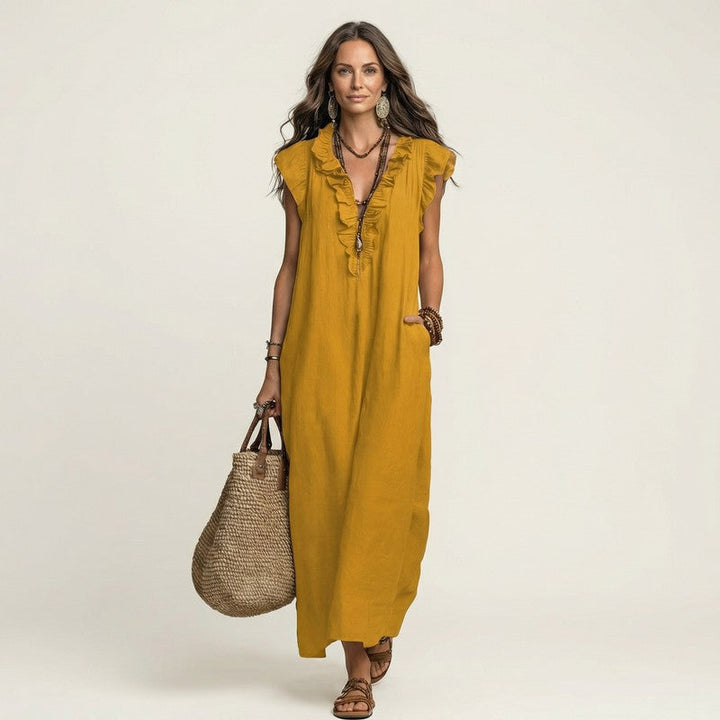 Olivia | Ruffled Neckline Maxi Dress