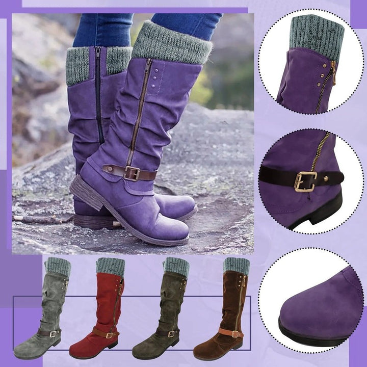 Women Knit-Cuff Knee-High Boots