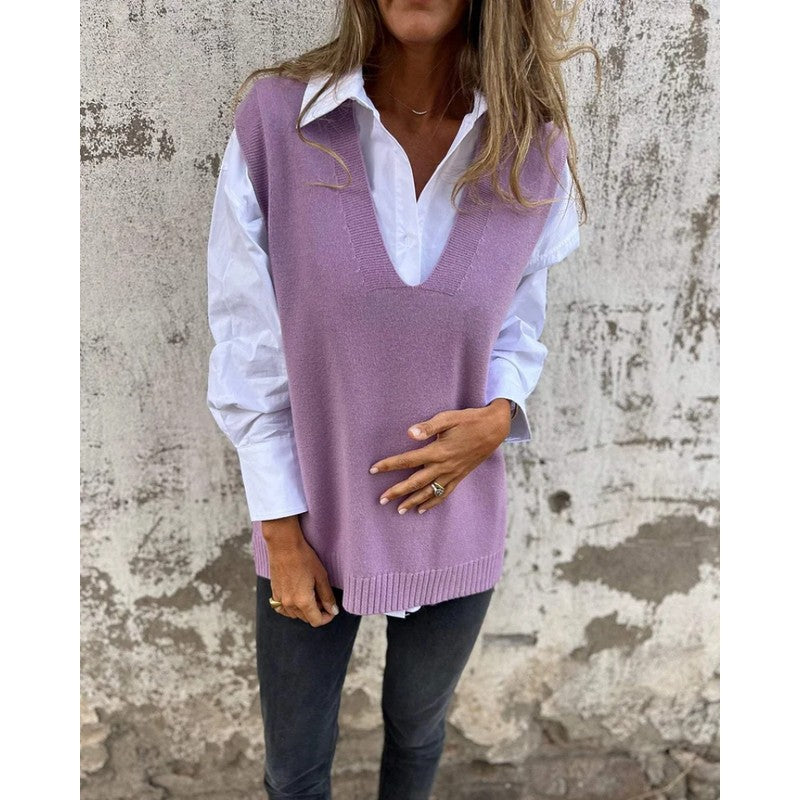 Marzanna | Sleeveless V-Neck Knit Sweater Vest