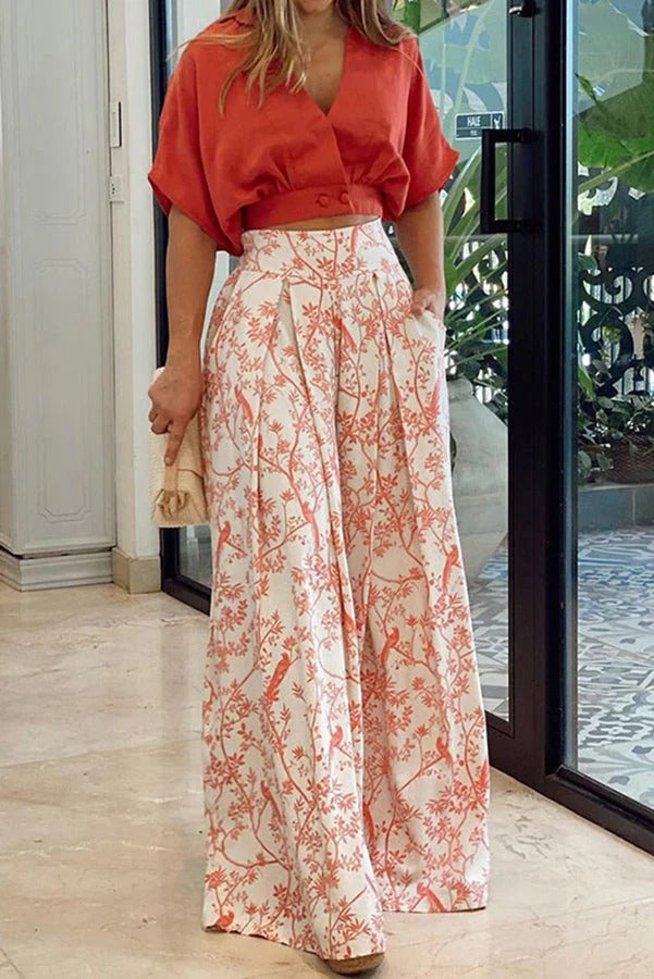 Sutton | Women's Knot-Front Tee & Floral Wide-Leg Pant Set