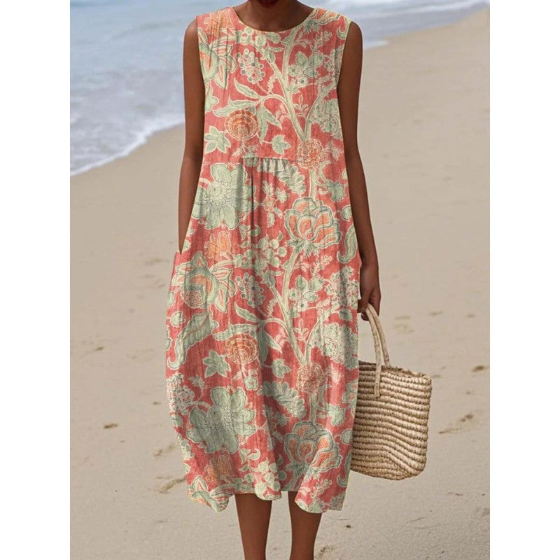 Eva | Floral Print Smocked-Waist Midi Dress