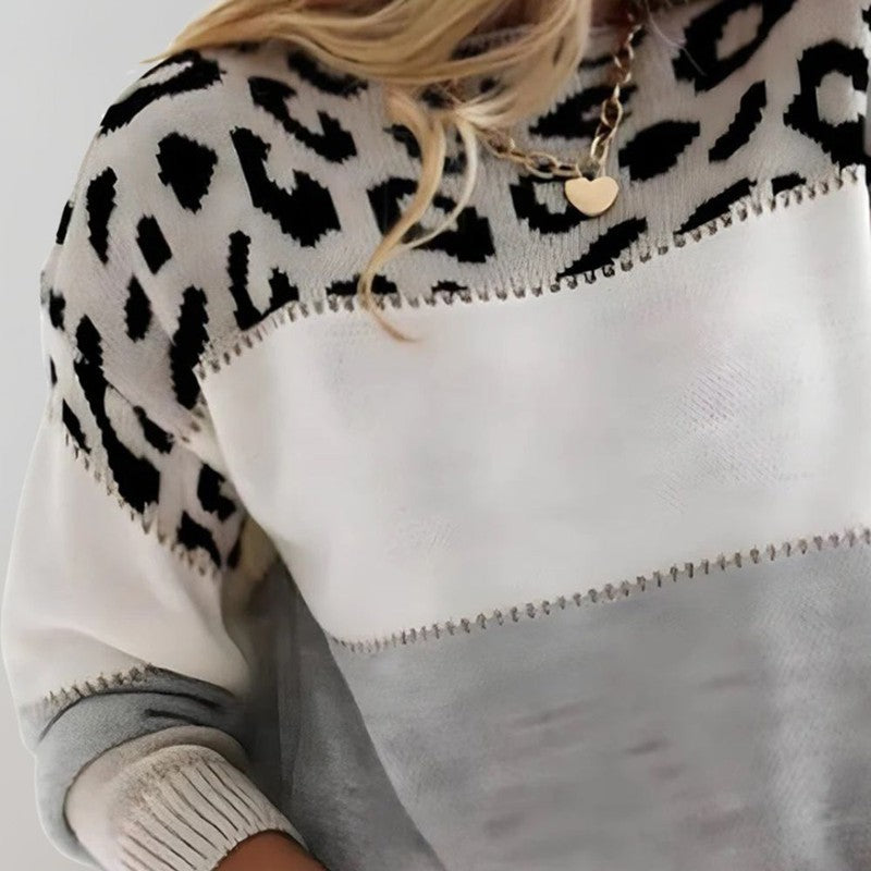 Pascaline | Leopard-Print Colour-Block Knitted Sweater