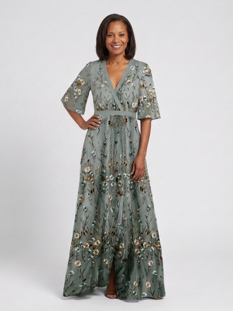 Eleanor | Women's Floral Embroidered Wrap Maxi Dress