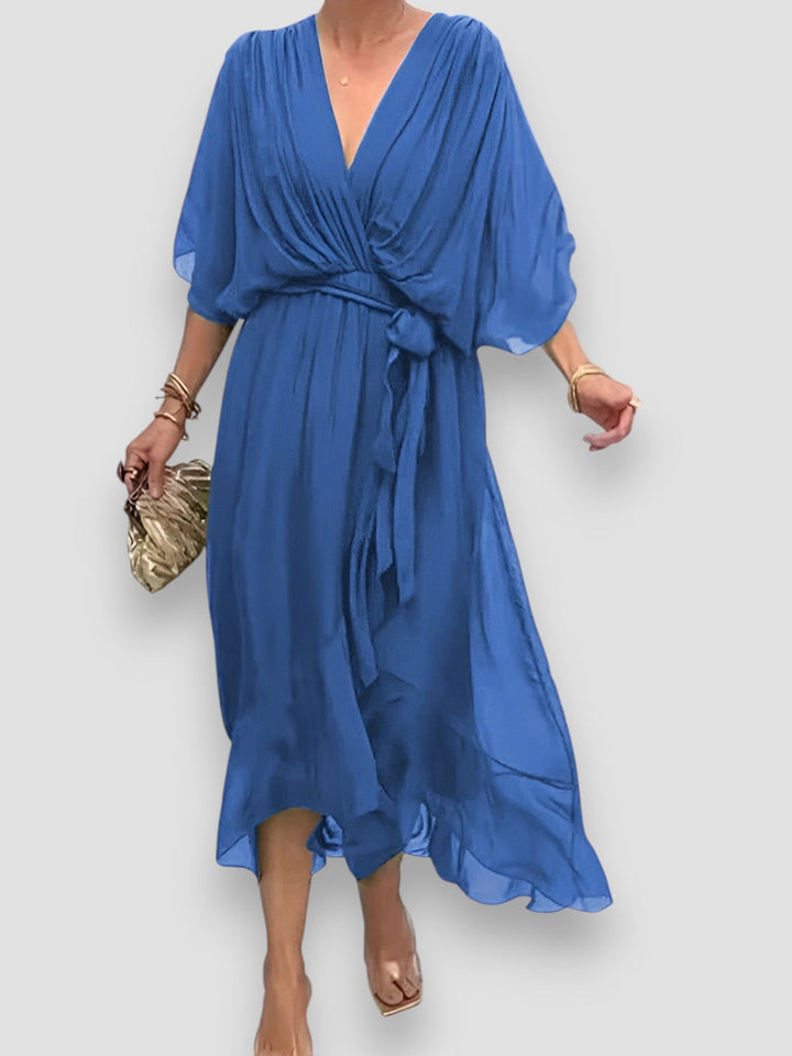 Louisa | Draped V-Neck Midi Dress